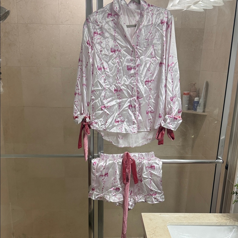Women's Pink Satin Pajama Set
